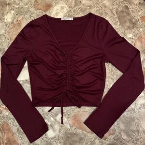 Heart Hips Maroon Ruched Long Sleeve Top